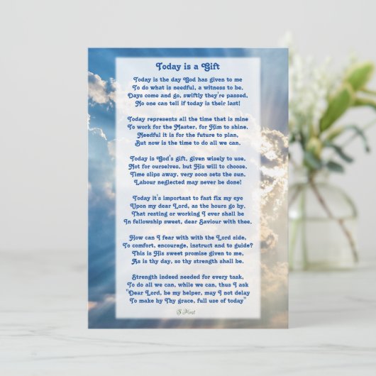 "Vandaag is het een cadeau" Motivatie Christelijk  Bedankkaart (Staand voorkant)
