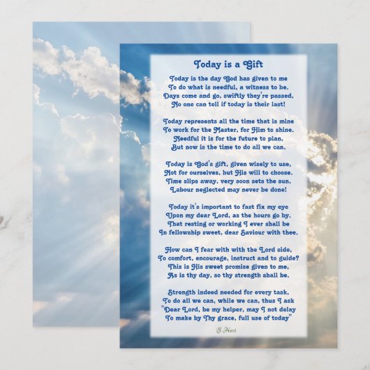 "Vandaag is het een cadeau" Motivatie Christelijk  Bedankkaart (Voorkant / Achterkant)