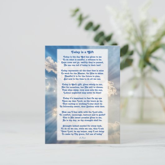 "Vandaag is het een Motivatie Christelijk gedicht  Briefkaart (Staand voorkant)