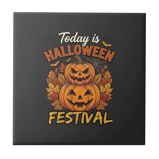 Vandaag is het Halloween-feest Gestapelde Pompoene Tegeltje (Voorkant)