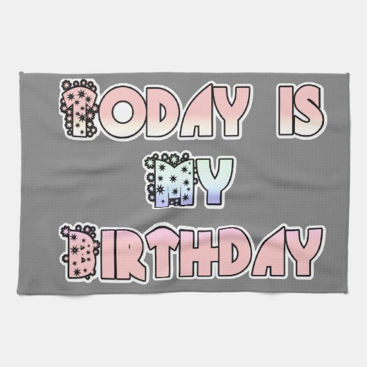 Vandaag is mijn verjaardag Baby Pink Art Print Theedoek (Horizontaal)