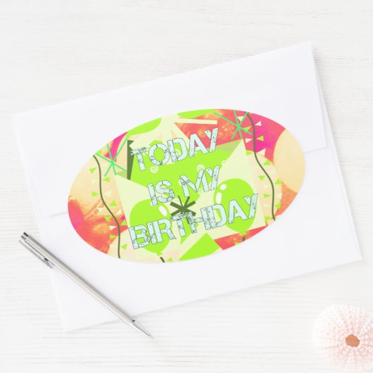 Vandaag is mijn verjaardag ovale sticker (Envelop)