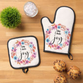 Vandaag kies ik voor Joy Inspirerend Quote Pink Fl Ovenwant & Pannenlap Set (Top down)