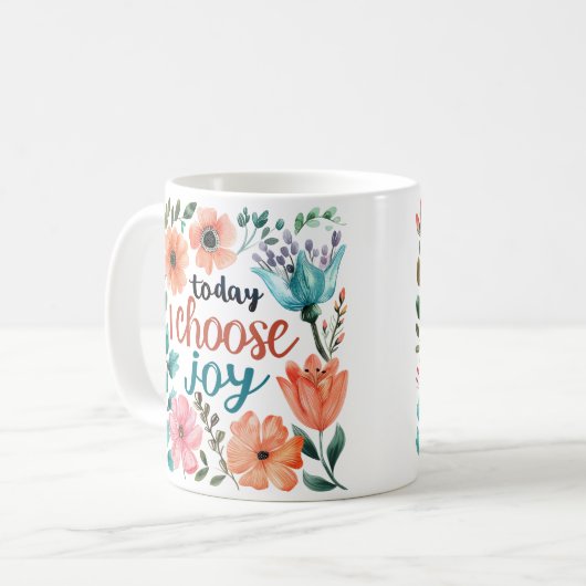 "Vandaag kies ik voor Joy" Pastel Floral Inspirati Koffiemok (Voorkant links)