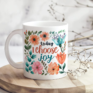 "Vandaag kies ik voor Joy" Pastel Floral Inspirati Koffiemok