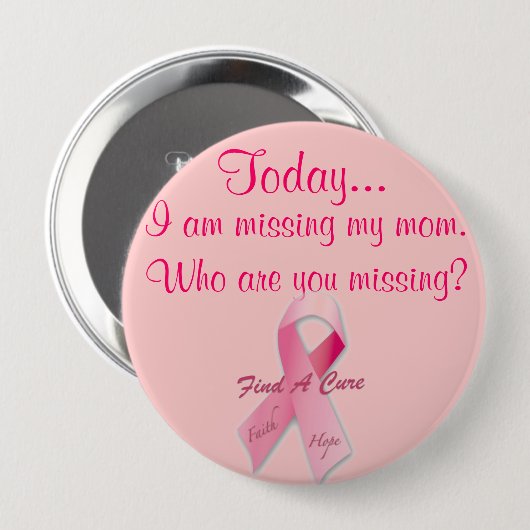 Vandaag mis ik roze lint ronde button 4,0 cm (Voorkant /achterkant)