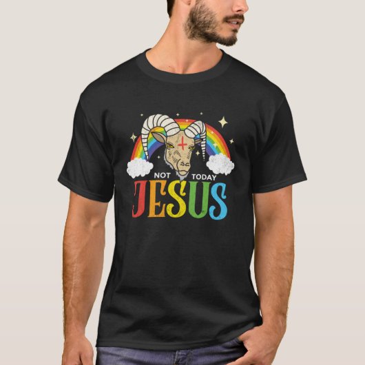 Vandaag Niet Jezus Satan Geit Satanische Regenboog T-shirt (Voorkant)