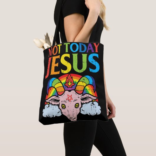 Vandaag niet Jezus Satan Goat Satanic Rainbow Sata Tote Bag (Dichtbij)