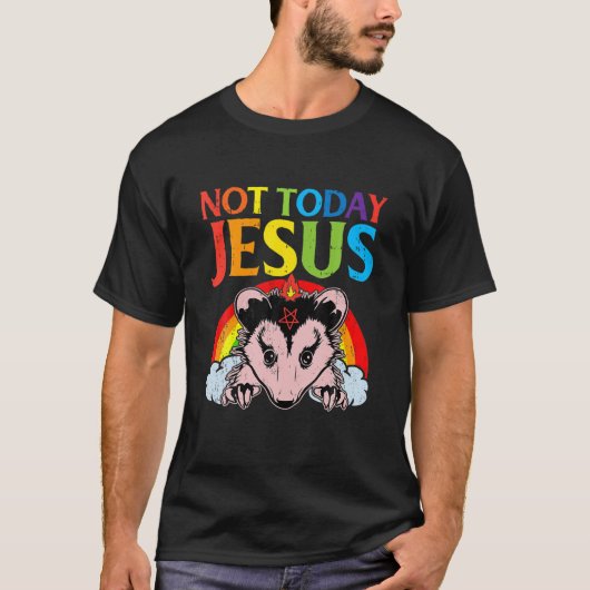 Vandaag niet Jezus Satan Opossum Satanic Rainbow S T-shirt (Voorkant)