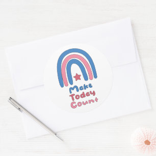 Vandaag tellen roze en blauwe boho regenboog ronde sticker