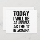 VANDAAG ZAL IK ZO NUTTIG ZIJN ALS DE G IN LASAGNA BRIEFKAART (Voorkant / Achterkant)