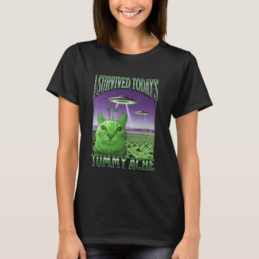 Vandaag Zieke Buik Grappige Alien Kat Meme Bootleg T-shirt (Voorkant)