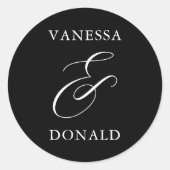 Vanessa Black Modern Huwelijk Ronde Sticker (Voorkant)