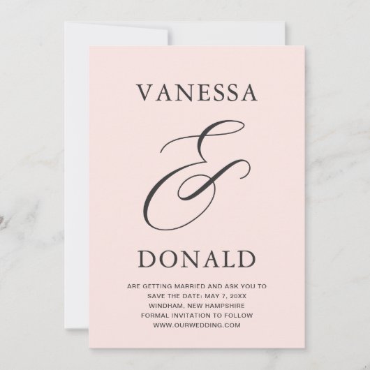 Vanessa Blush Roze Moderne bruiloft Save The Date (Voorkant)