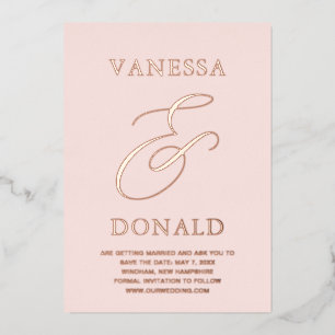 Vanessa Blush Roze Moderne bruiloft Save the Date Folie Uitnodiging