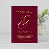 Vanessa Bourgondië Modern Wedding Folie Uitnodiging (Staand Voorkant)