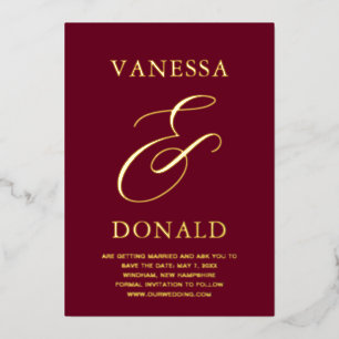 Vanessa Bourgondië Modern Wedding Save the Date Folie Uitnodiging