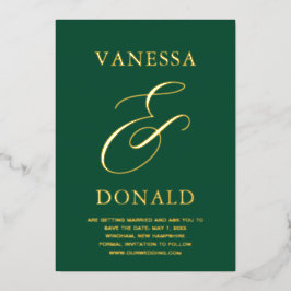 Vanessa Emerald Green Modern Wedding Save the Date Folie Uitnodiging