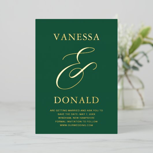 Vanessa Emerald Green Modern Wedding Save the Date Folie Uitnodiging (Staand Voorkant)