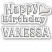 Vanessa Happy Birthday silver Aufkleber Sticker (Voorkant)