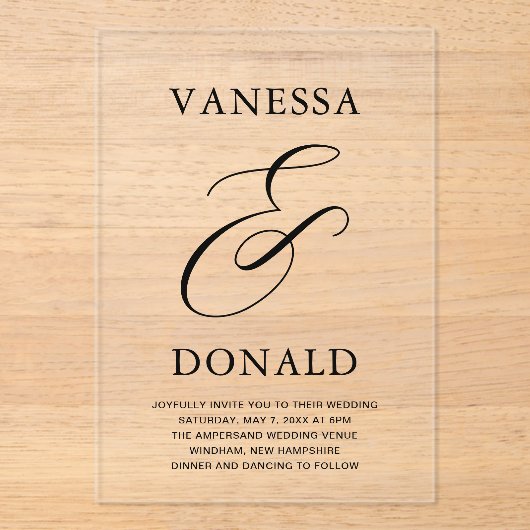 Vanessa Modern Wedding Acryl Uitnodigingen (Voorkant)