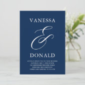 Vanessa Navy Blue Modern Wedding Kaart (Staand voorkant)
