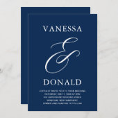 Vanessa Navy Blue Modern Wedding Kaart (Voorkant / Achterkant)