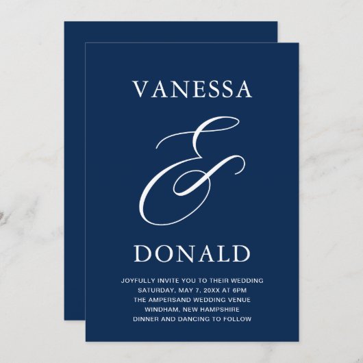 Vanessa Navy Blue Modern Wedding Kaart (Voorkant / Achterkant)