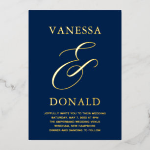 Vanessa Navy Blue Moderne Trouw Folie Uitnodiging