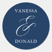 Vanessa Navy Blue Moderne Trouw Ronde Sticker (Voorkant)