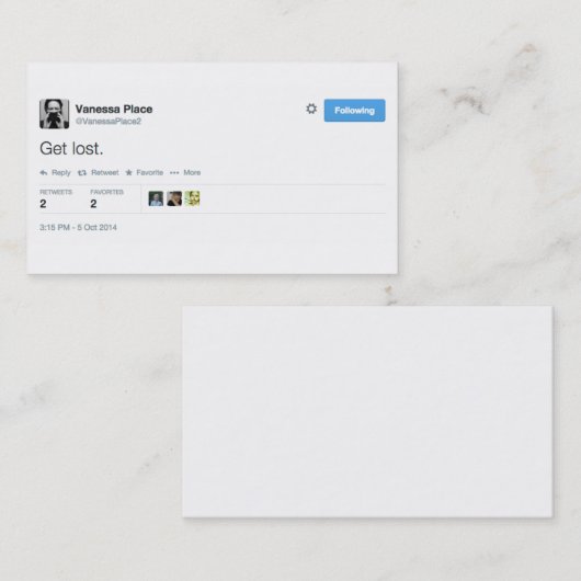 Vanessa Place Visitekaartjes "Get Lost" (Voorkant / Achterkant)