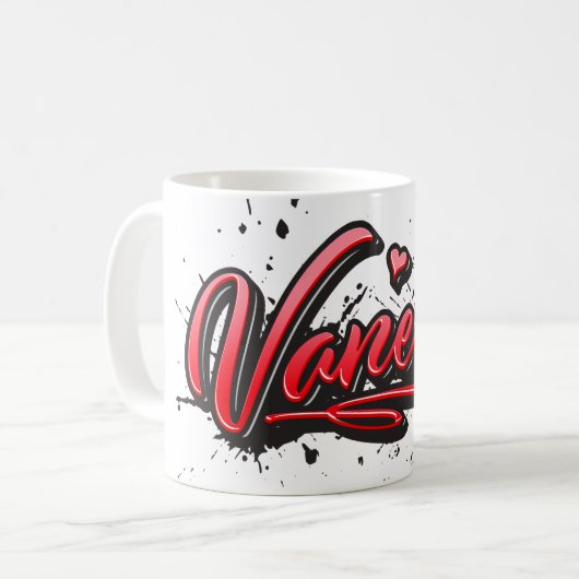 Vanessa red Heart Graffiti Tasse Kaffeetasse Koffiemok (Voorkant links)