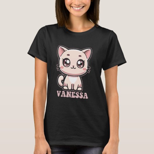 Vanessa Schattige Kitty Cat Design voor meisjes Na T-shirt (Voorkant)