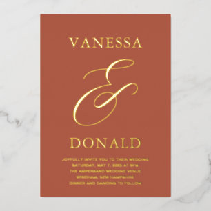 Vanessa Terracotta Modern Huwelijk Folie Uitnodiging