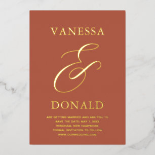 Vanessa Terracotta Modern Wedding Save the Date Folie Uitnodiging