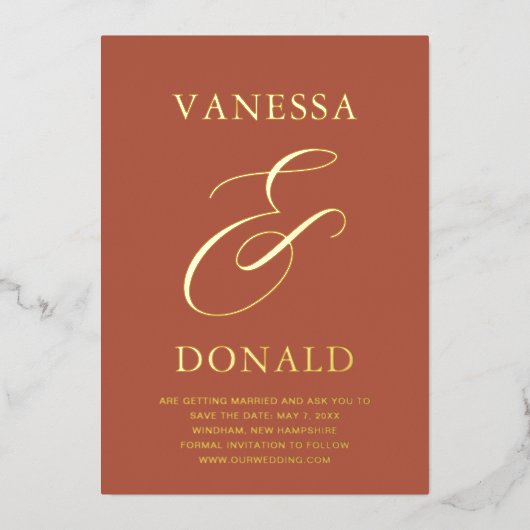 Vanessa Terracotta Modern Wedding Save the Date Folie Uitnodiging (Voorkant)