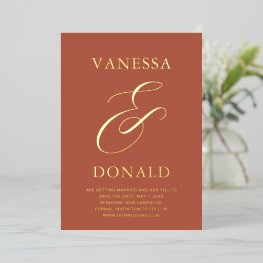 Vanessa Terracotta Modern Wedding Save the Date Folie Uitnodiging (Staand Voorkant)