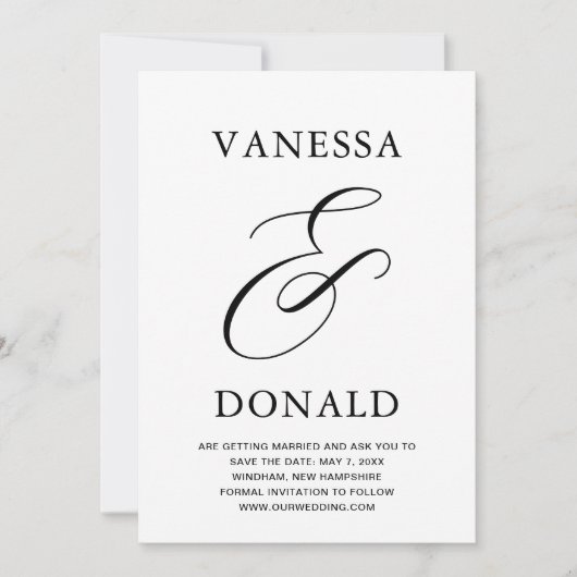 Vanessa Zwart Wit Moderne bruiloft Save The Date (Voorkant)