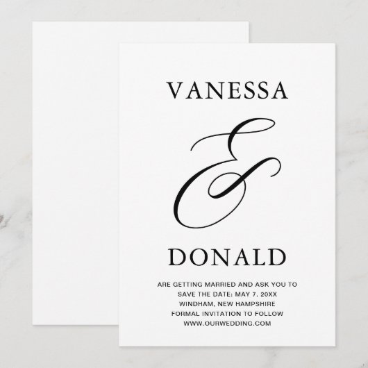 Vanessa Zwart Wit Moderne bruiloft Save The Date (Voorkant / Achterkant)