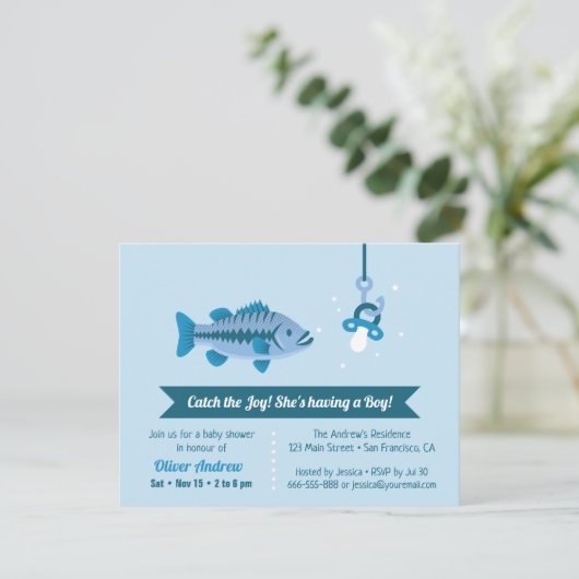 Vang de Joy Zee Bass Gevist thema Baby shower Kaart (Staand voorkant)