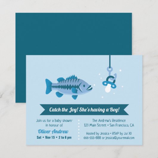 Vang de Joy Zee Bass Gevist thema Baby shower Kaart (Voorkant / Achterkant)