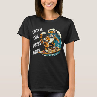 Vang de Korstgolf Kat Surft op een Pizzapunt T-shirt