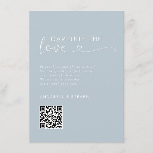 Vang de liefde! Foto, hart-QR-code, bruiloft Informatiekaartje (Voorkant)