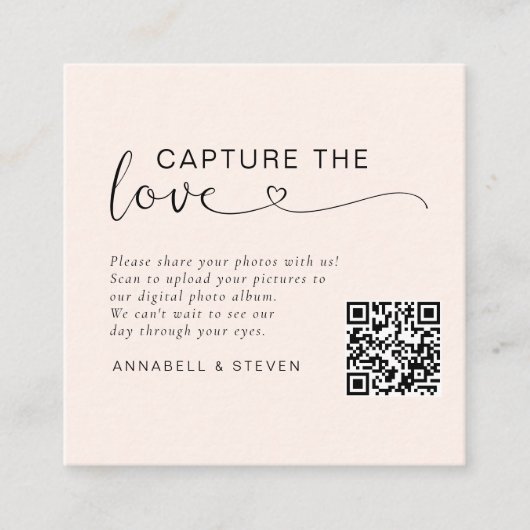 Vang de liefde! Foto, QR-code, bruiloft Informatiekaartje (Voorkant)