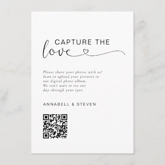 Vang de liefde! Foto, QR-code, bruiloft Informatiekaartje (Voorkant)