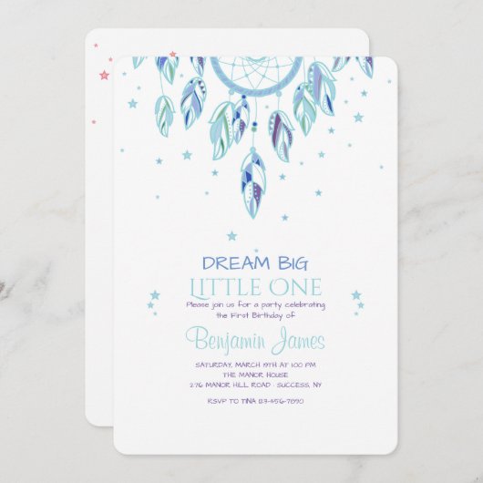 Vang een droom blauwe uitnodiging (Voorkant / Achterkant)