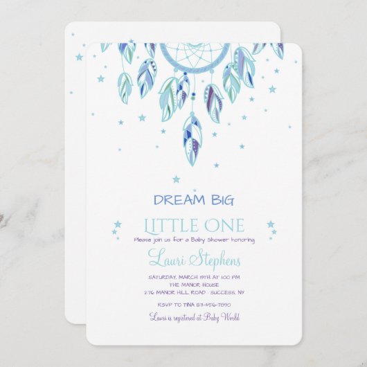 Vang een droom blauwe uitnodiging (Voorkant / Achterkant)