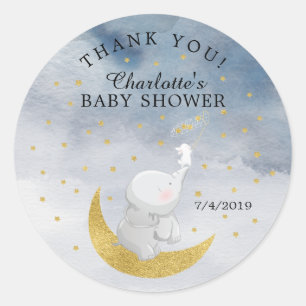 Vang een Star Bunny Elephant Baby shower Dank je w Ronde Sticker
