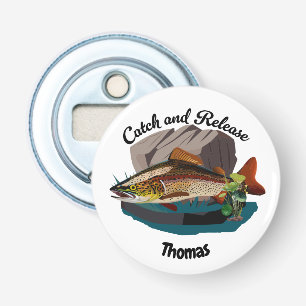 Vang en Laat Los Bruine Forel in Natuurlijke Habit Button Flesopener