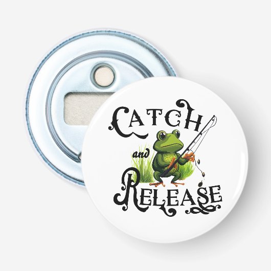 Vang En Laat Los Visserij Kikker Patch Button Flesopener (Voorkant)